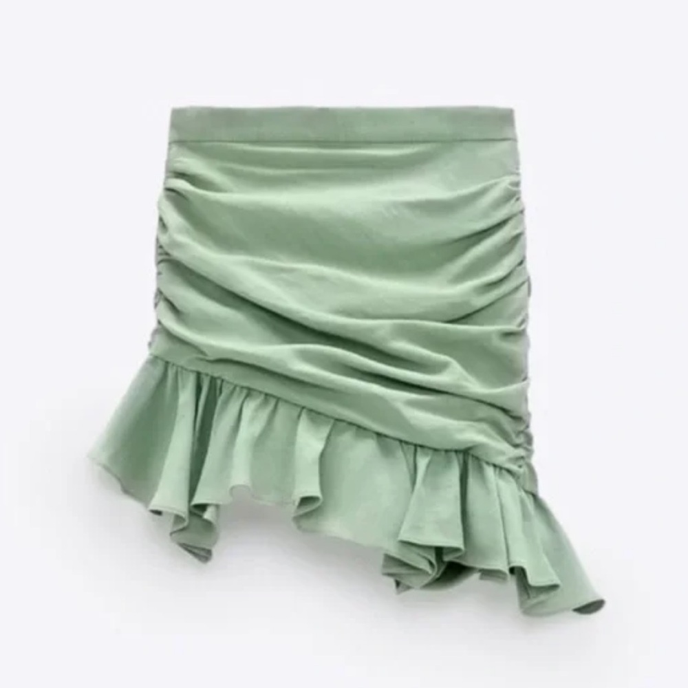Zara Sage Green Ruffle Mini Skirt
